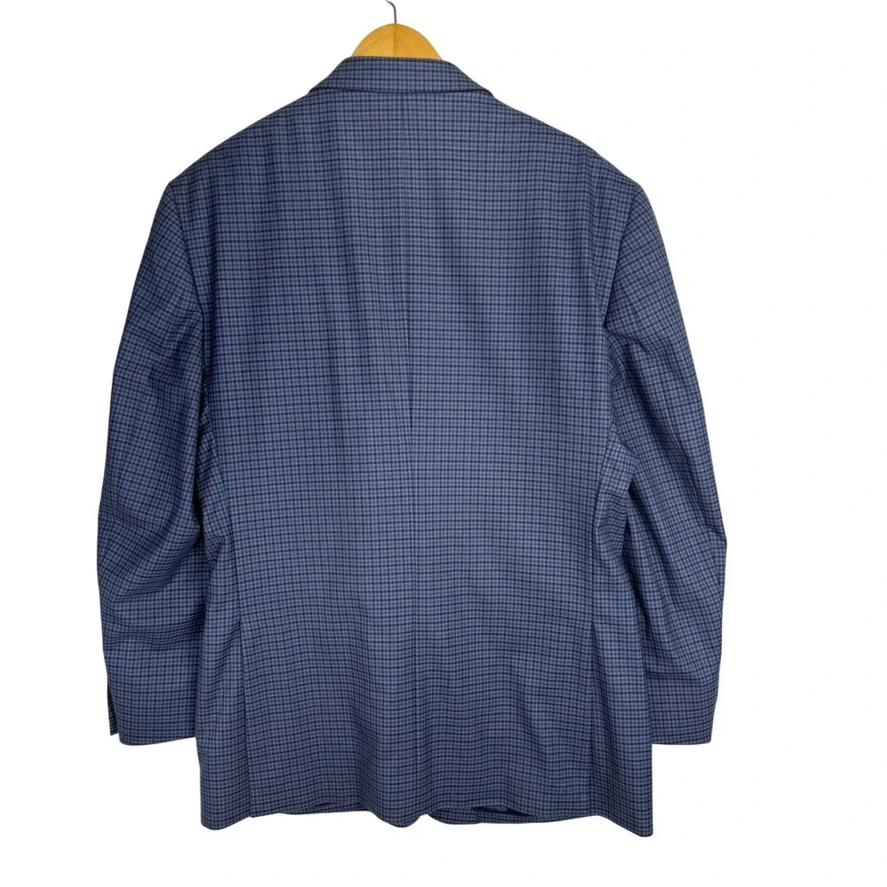 Jos. A. Bank Mens 46 Long Blazer Blue Micro Check Wool Blend Traditional Fit